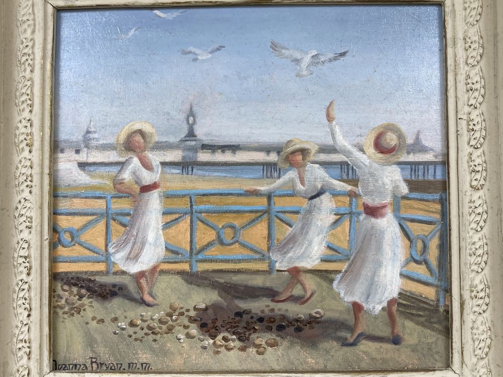 Joanna Bryan, oil on board, Day out by the Palace Pier, signed, 24 x 26cm